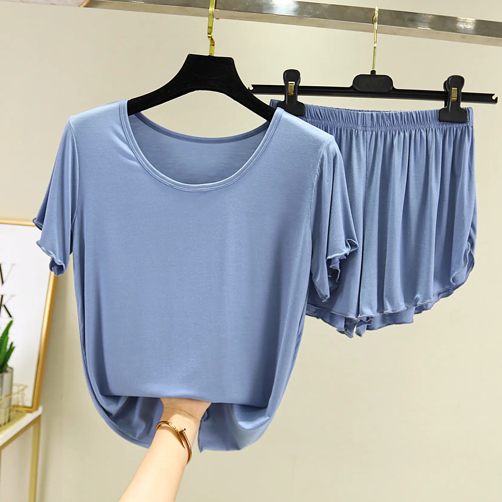 2024 Summer Blue Modal Cotton Women's 2-Piece Set - Image 9