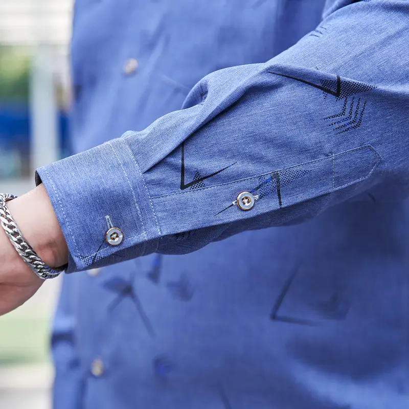 Men's 2021 Blue Denim Long Sleeve Shirt Extra Large