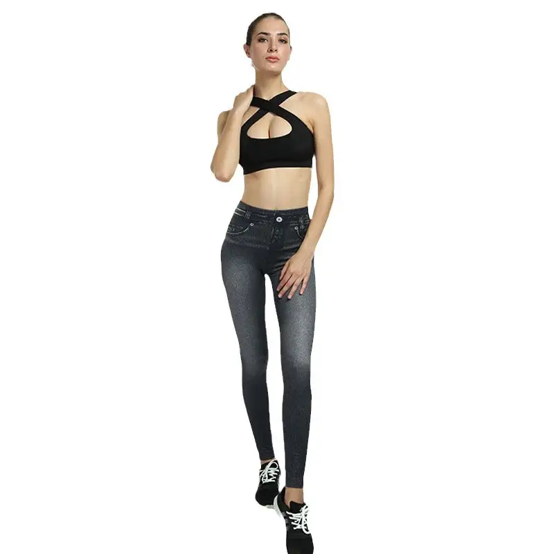 Women's Blue Fake Pocket Fleece Lined Leggings