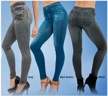 Women's Blue Fake Pocket Fleece Lined Leggings — feature 2