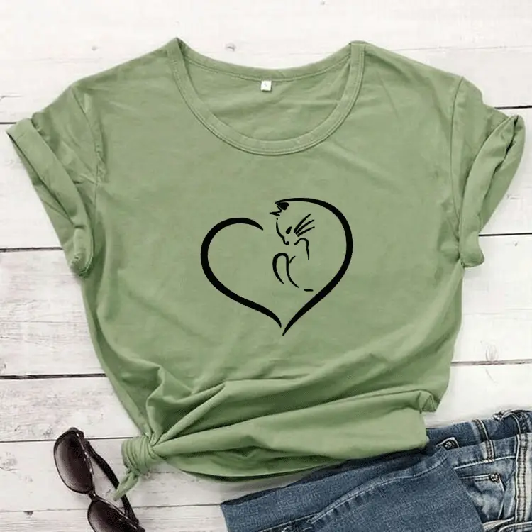 Heart Curled Sleeping Cat T-Shirt Maroon Short Sleeve - Image 4