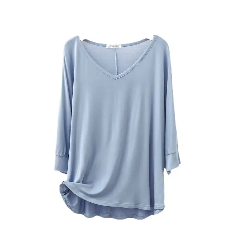 Women Grey V-Neck Modal T-Shirt Large - Image 18