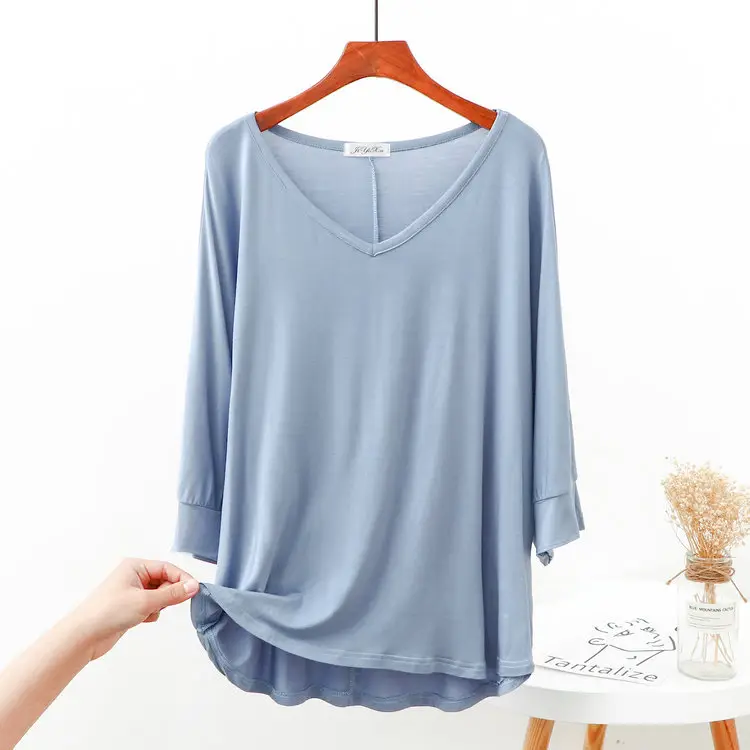 Women Grey V-Neck Modal T-Shirt Large - Image 10
