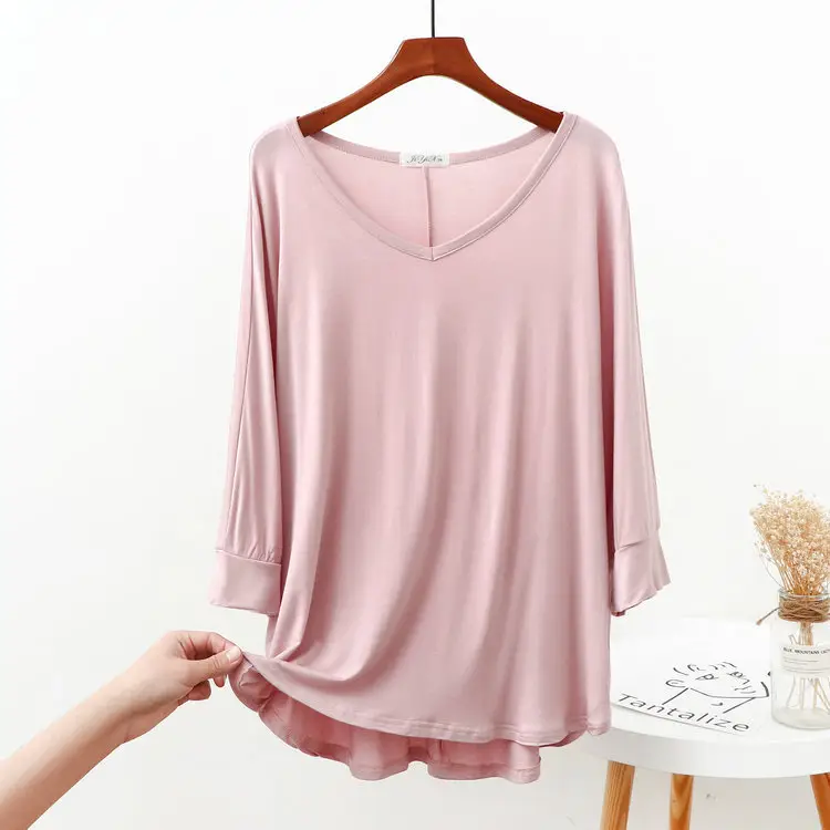 Women Grey V-Neck Modal T-Shirt Large - Image 11