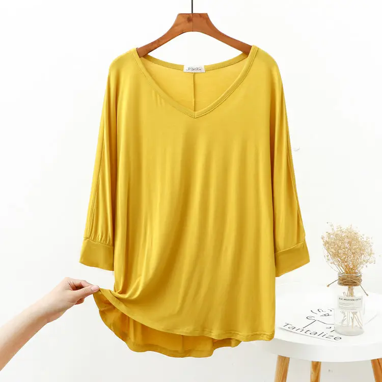 Women Grey V-Neck Modal T-Shirt Large - Image 2