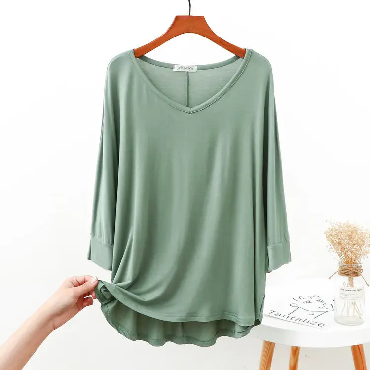 Women Grey V-Neck Modal T-Shirt Large - Image 5