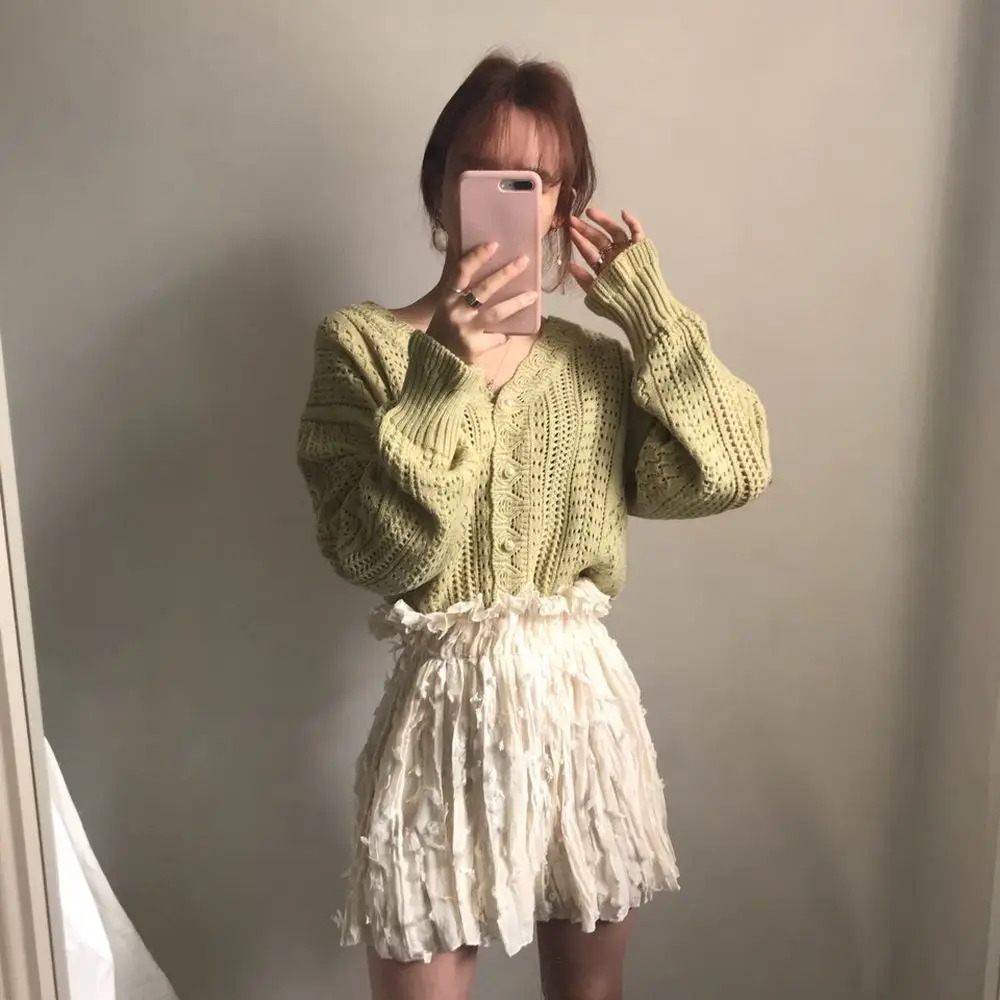 Women Crochet Hollow Knitted V-Neck Cardigan with Tulle Skirt - Image 6