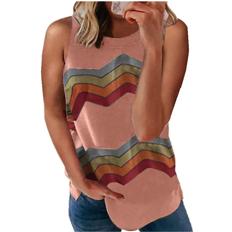 Women's Rainbow Striped Crew Neck T-Shirt 2021