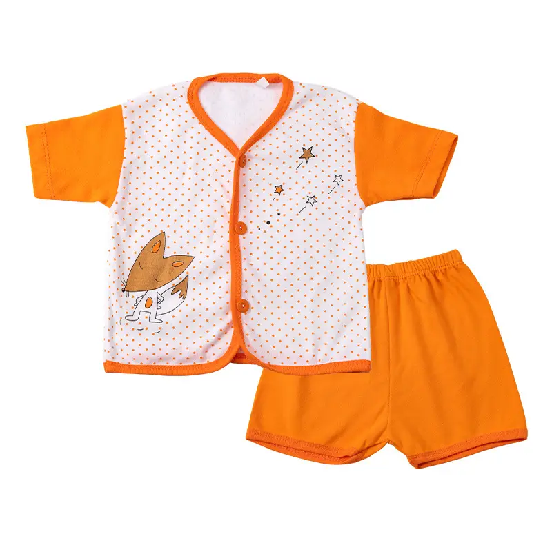 Newborn Baby T-Shirt Shorts Set Orange White Cotton 0-12M - Image 5
