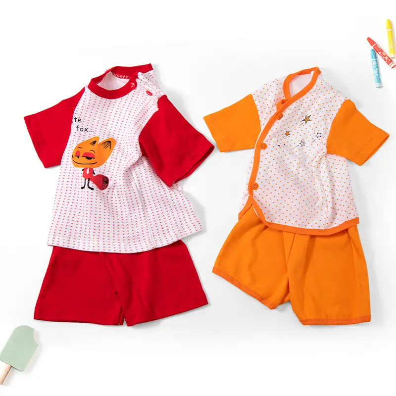 Newborn Baby T-Shirt Shorts Set Orange White Cotton 0-12M - Image 8