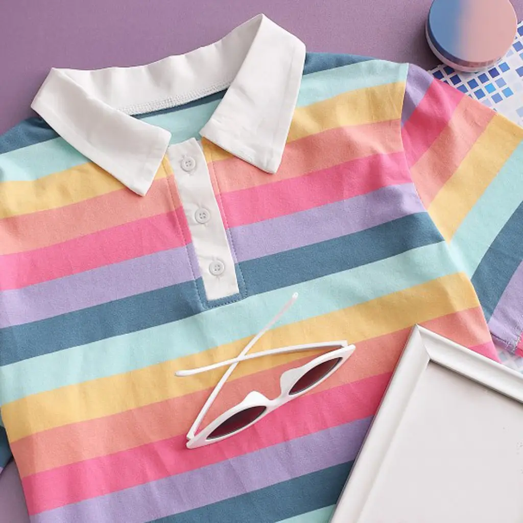 Rainbow Striped Women's Short Sleeve Polo Shirt