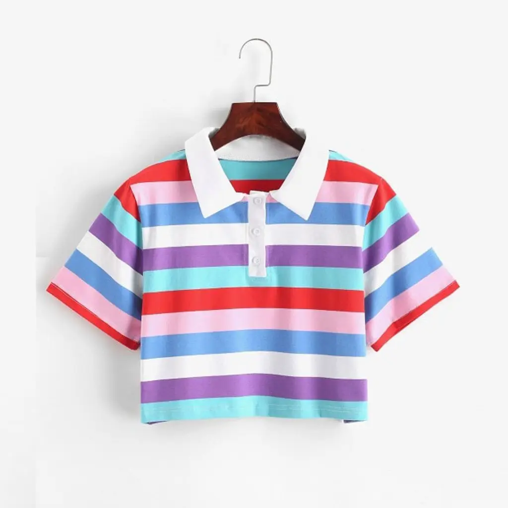 Rainbow Striped Women's Short Sleeve Polo Shirt