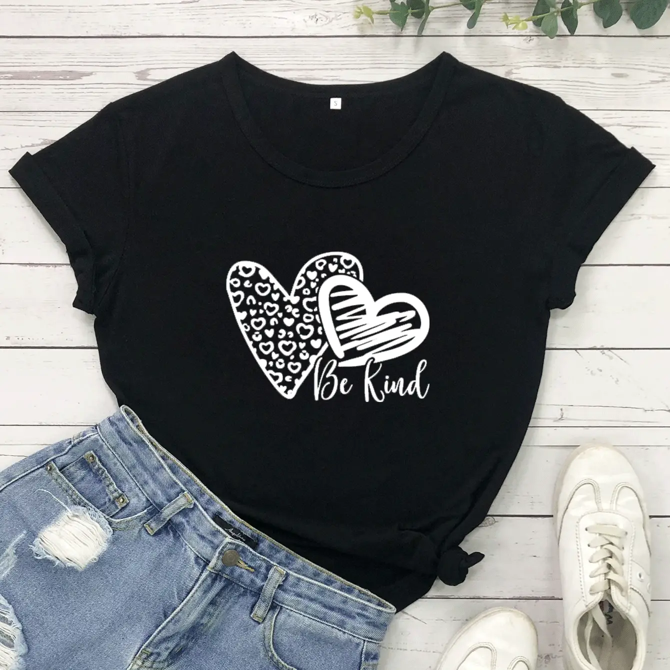 Be Kind Heart Print T-Shirt Navy Blue Short Sleeve - Image 2