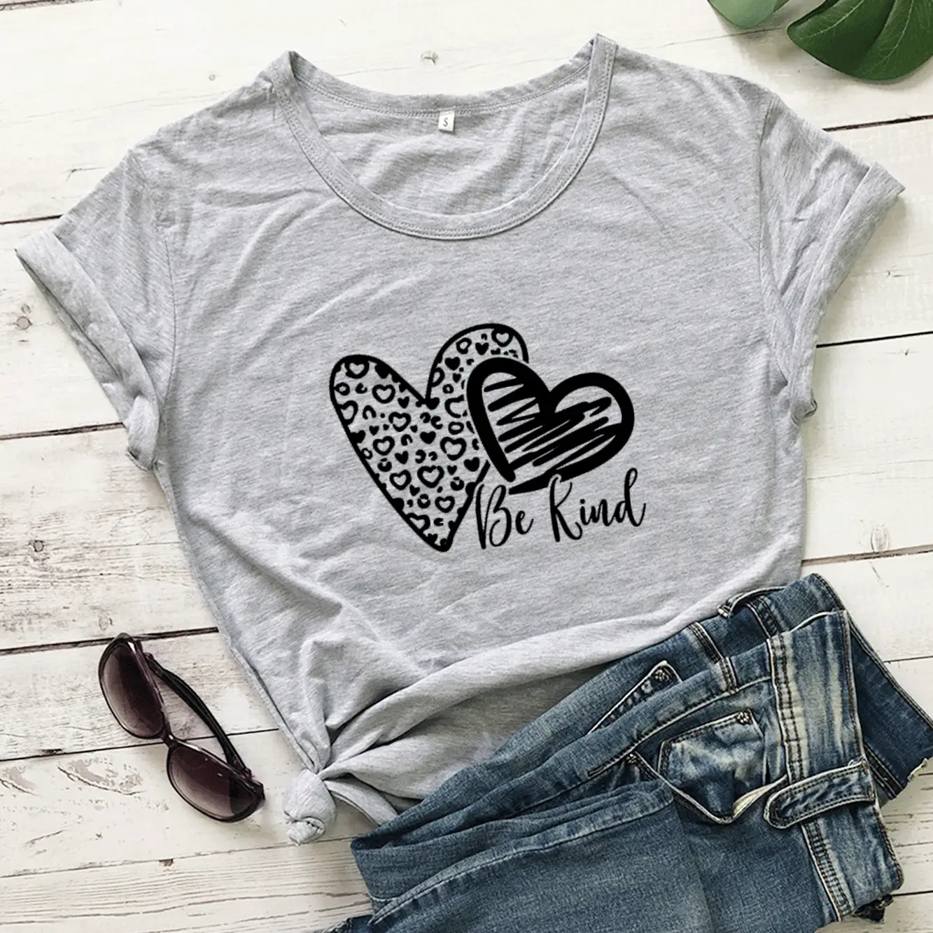 Be Kind Heart Print T-Shirt Navy Blue Short Sleeve - Image 3