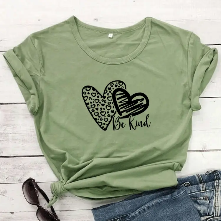 Be Kind Heart Print T-Shirt Navy Blue Short Sleeve - Image 4
