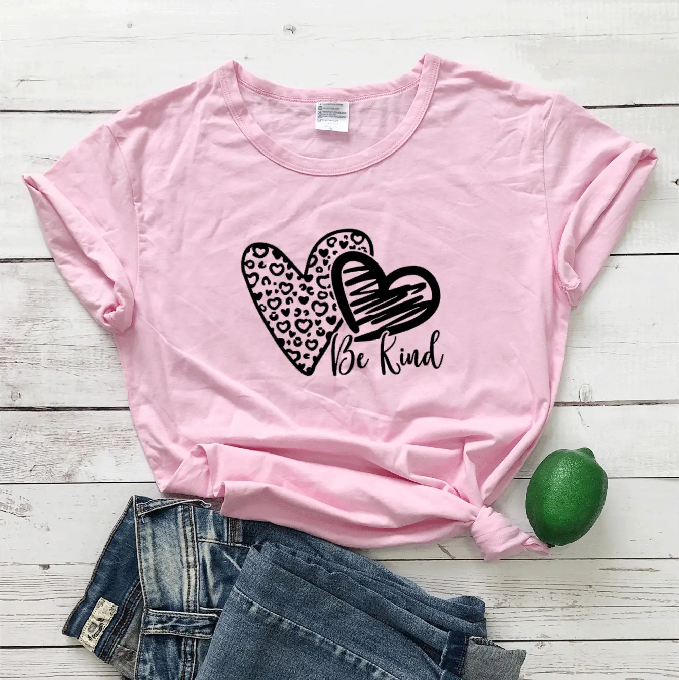 Be Kind Heart Print T-Shirt Navy Blue Short Sleeve - Image 6
