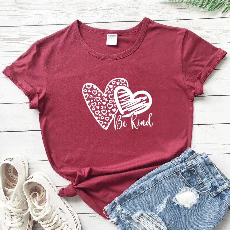 Be Kind Heart Print T-Shirt Navy Blue Short Sleeve - Image 7