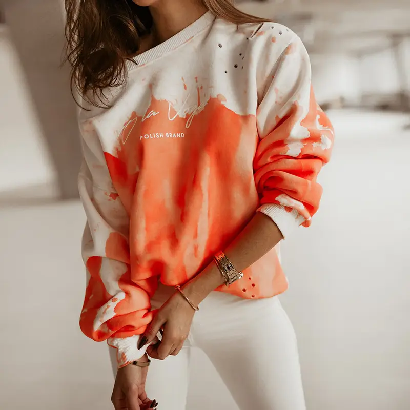 Women Printed Long Sleeve T-Shirt Pink White - Image 2