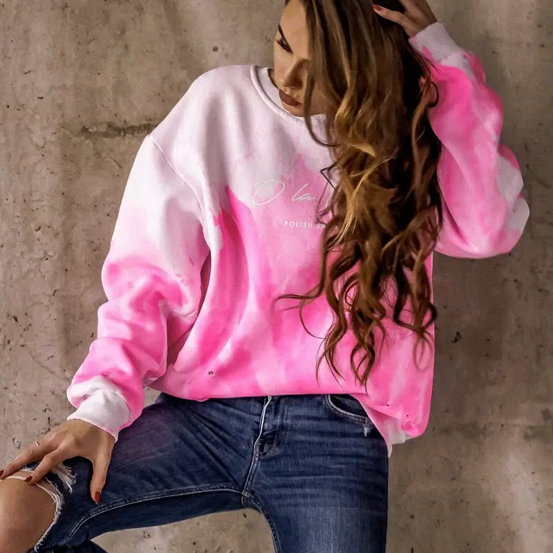 Women Printed Long Sleeve T-Shirt Pink White - Image 3