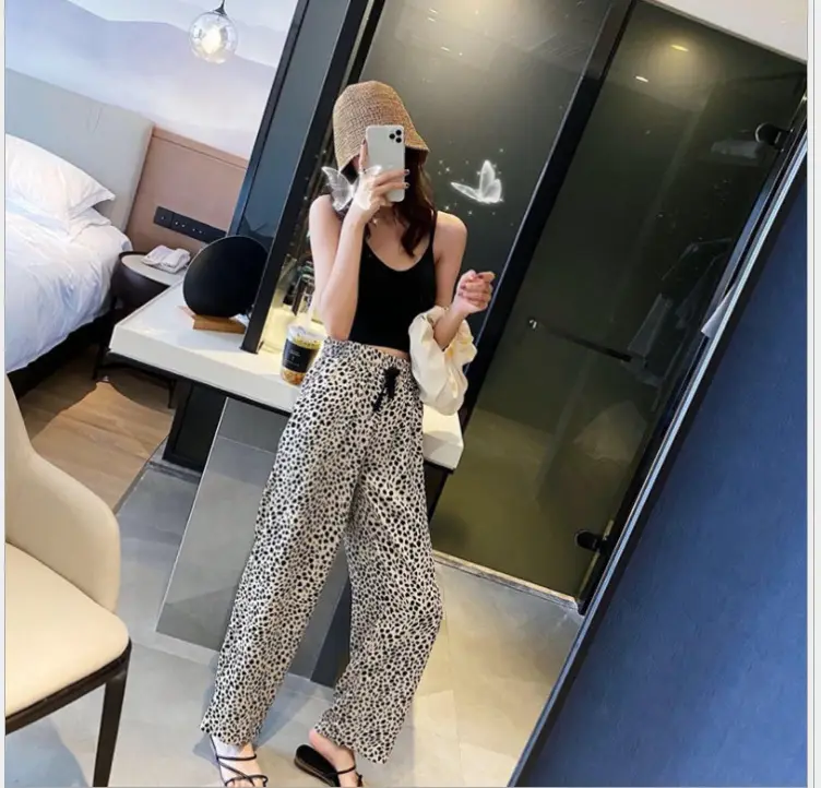 Leopard Print Wide Leg Pants Women 2022 Summer - Image 4
