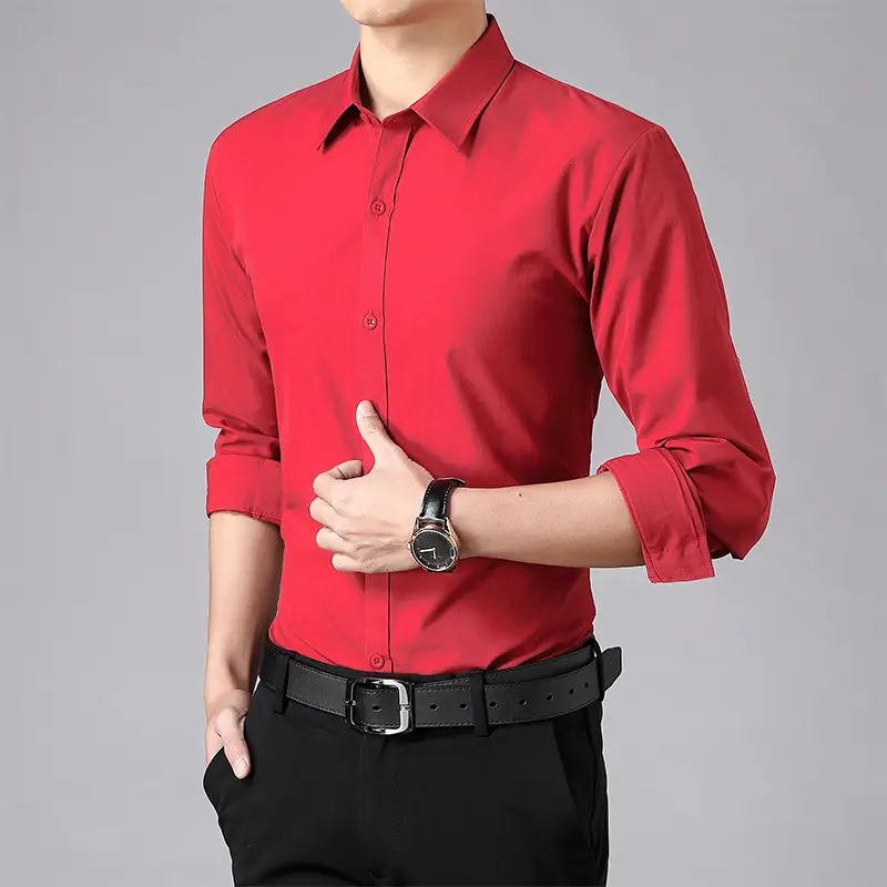 Men's Red Short Sleeve Slim Fit Shirt - Image 16