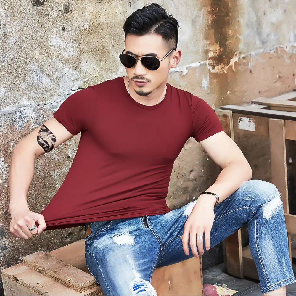 Men V-Neck Slim Fit T-Shirt Yellow - Image 13