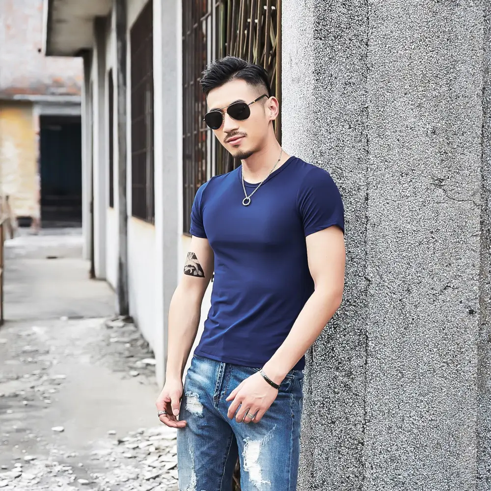 Men V-Neck Slim Fit T-Shirt Yellow - Image 15