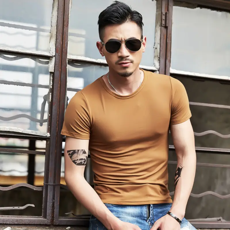 Men V-Neck Slim Fit T-Shirt Yellow - Image 21