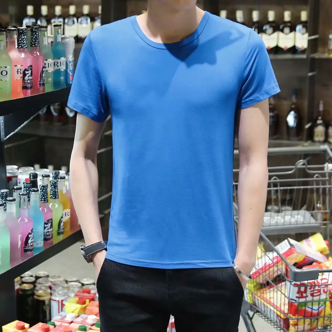 Men V-Neck Slim Fit T-Shirt Yellow - Image 22