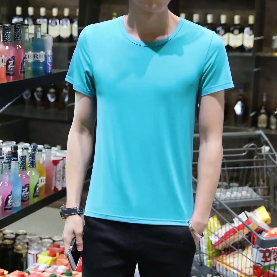 Men V-Neck Slim Fit T-Shirt Yellow - Image 24