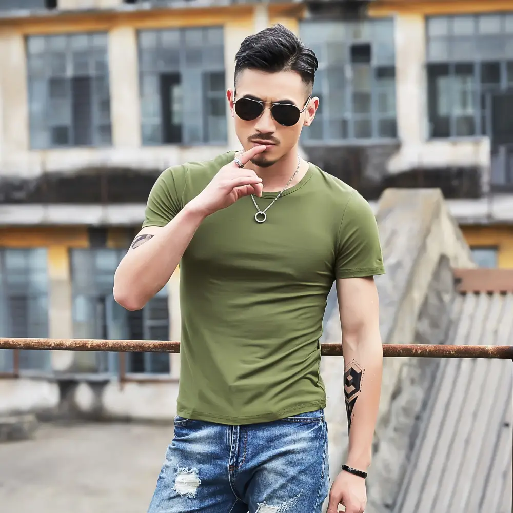 Men V-Neck Slim Fit T-Shirt Yellow - Image 5