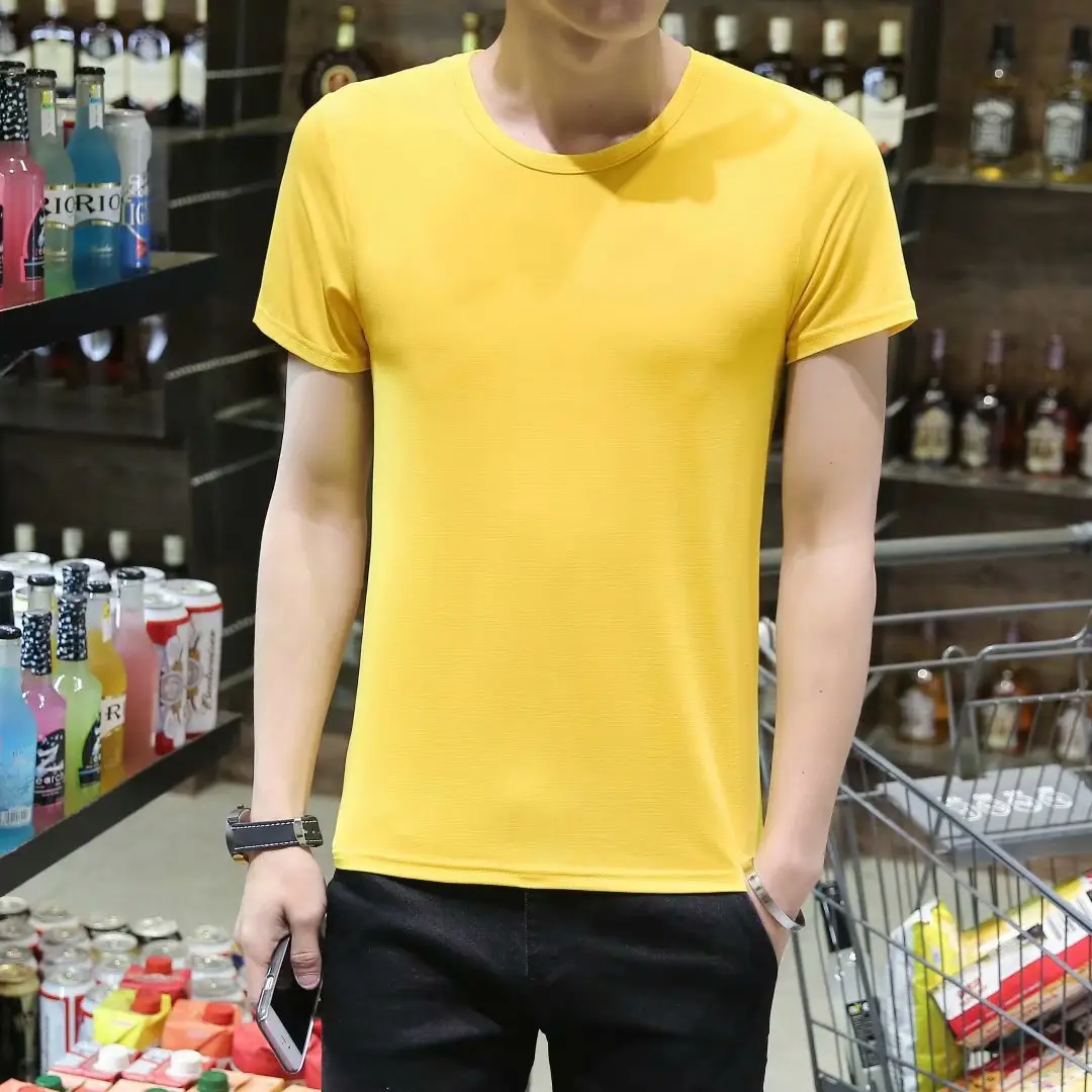 Men V-Neck Slim Fit T-Shirt Yellow - Image 7