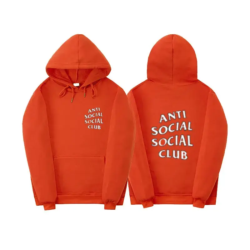 Anti Social Club Hoodie Orange Velvet 2021 - Image 9