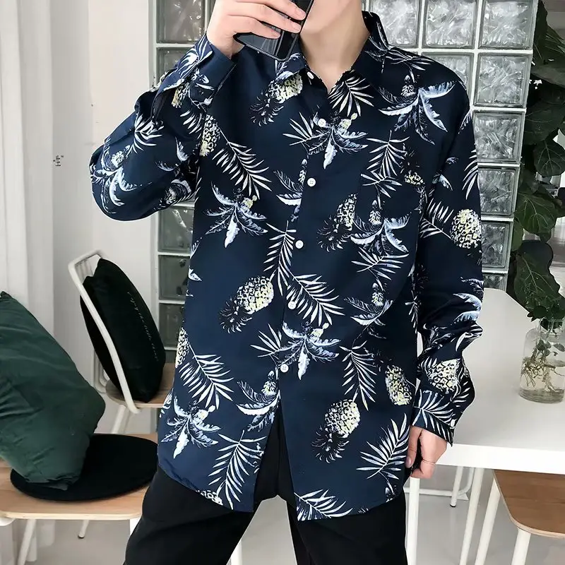 Men's Yellow Floral Long Sleeve Beach Shirt