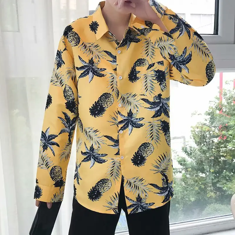 Men's Yellow Floral Long Sleeve Beach Shirt
