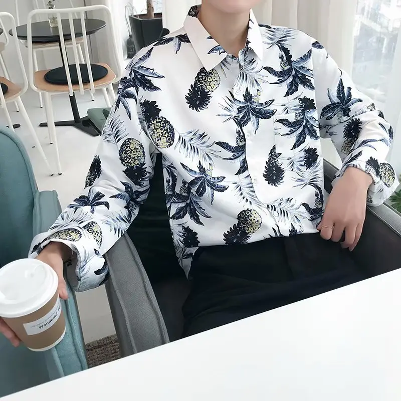 Men's Yellow Floral Long Sleeve Beach Shirt