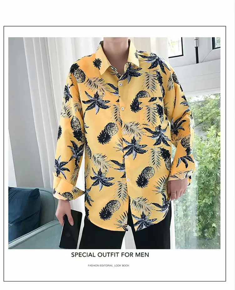 Men's Yellow Floral Long Sleeve Beach Shirt — feature 13