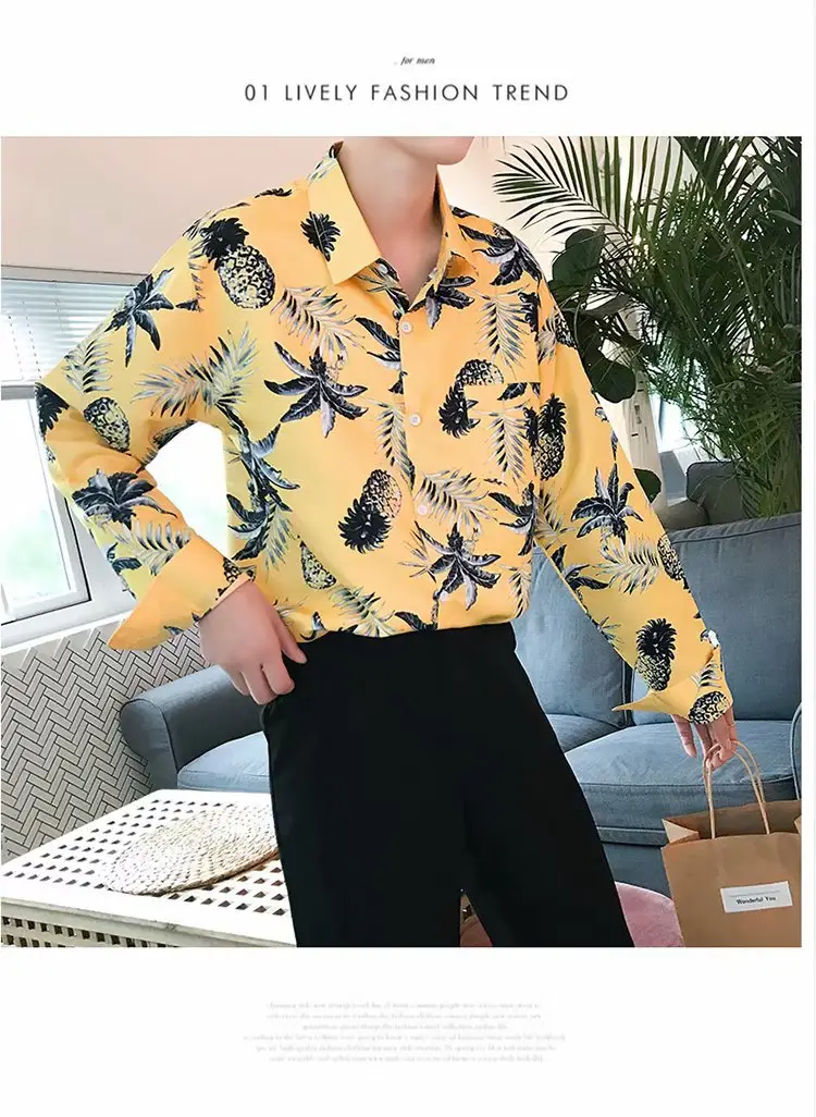 Men's Yellow Floral Long Sleeve Beach Shirt — feature 14