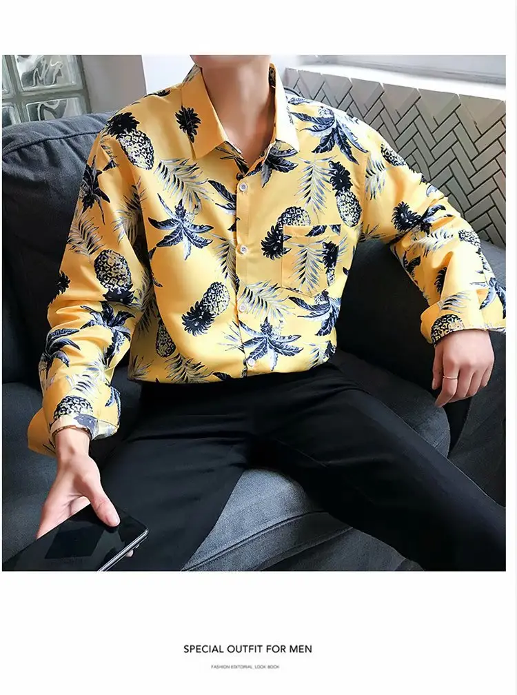 Men's Yellow Floral Long Sleeve Beach Shirt — feature 15