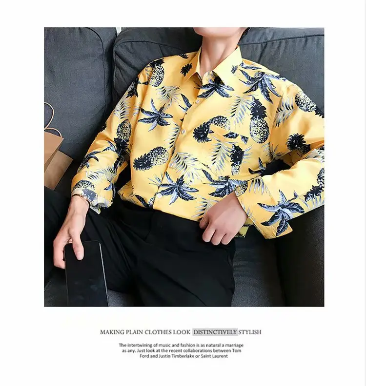 Men's Yellow Floral Long Sleeve Beach Shirt — feature 16