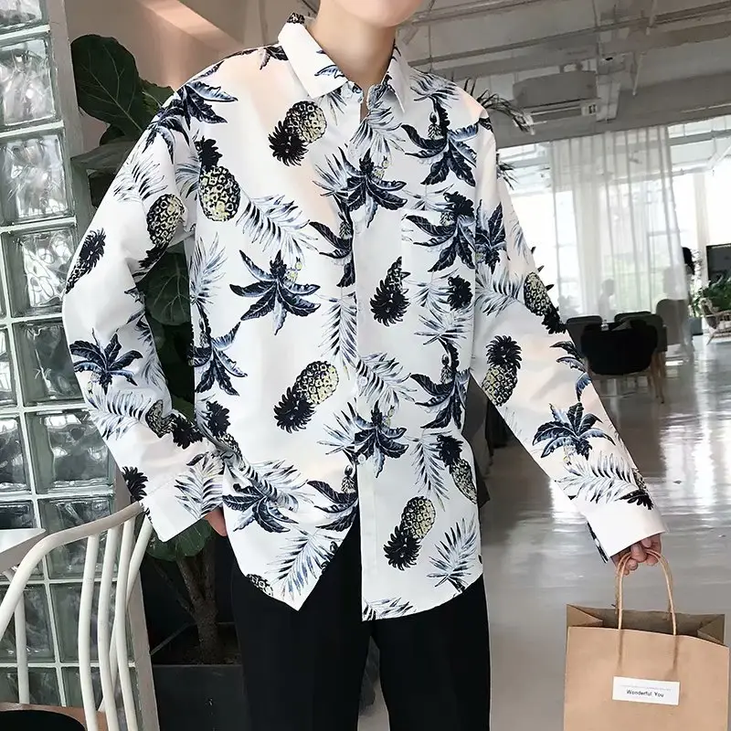 Men's Yellow Floral Long Sleeve Beach Shirt