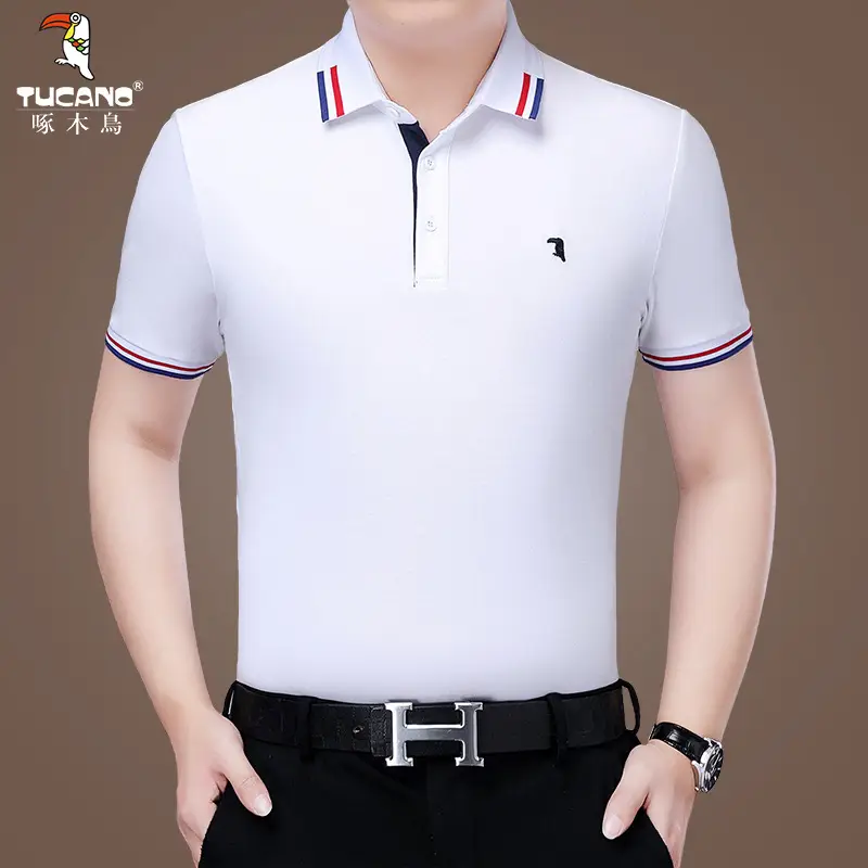 Men Cotton Polo Shirt Beige 2022 Loose Fit - Image 5