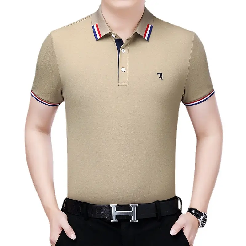 Men Cotton Polo Shirt Beige 2022 Loose Fit - Image 6