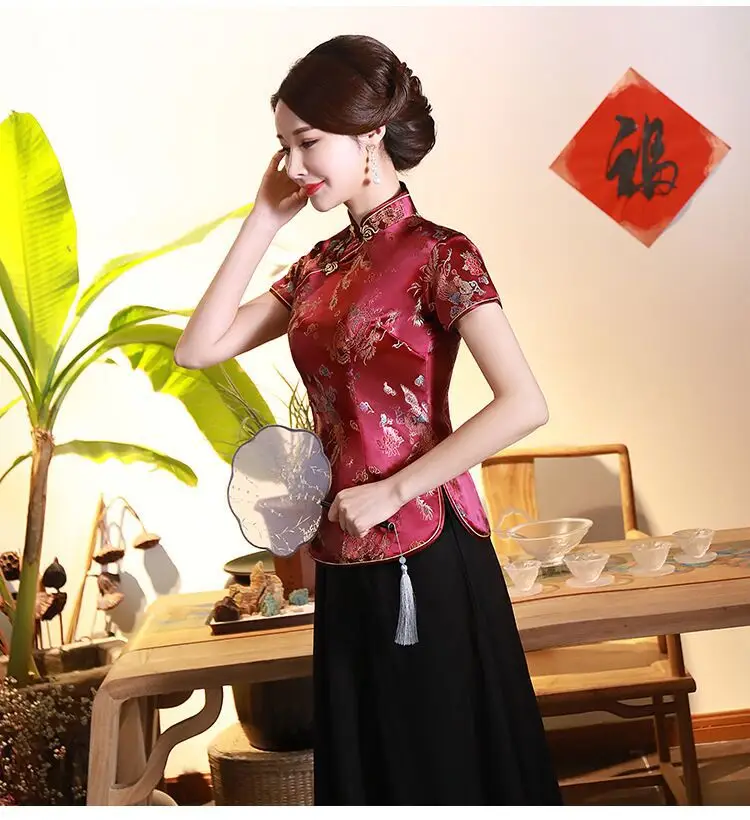 Red Printed Cheongsam Top for Women - Image 2