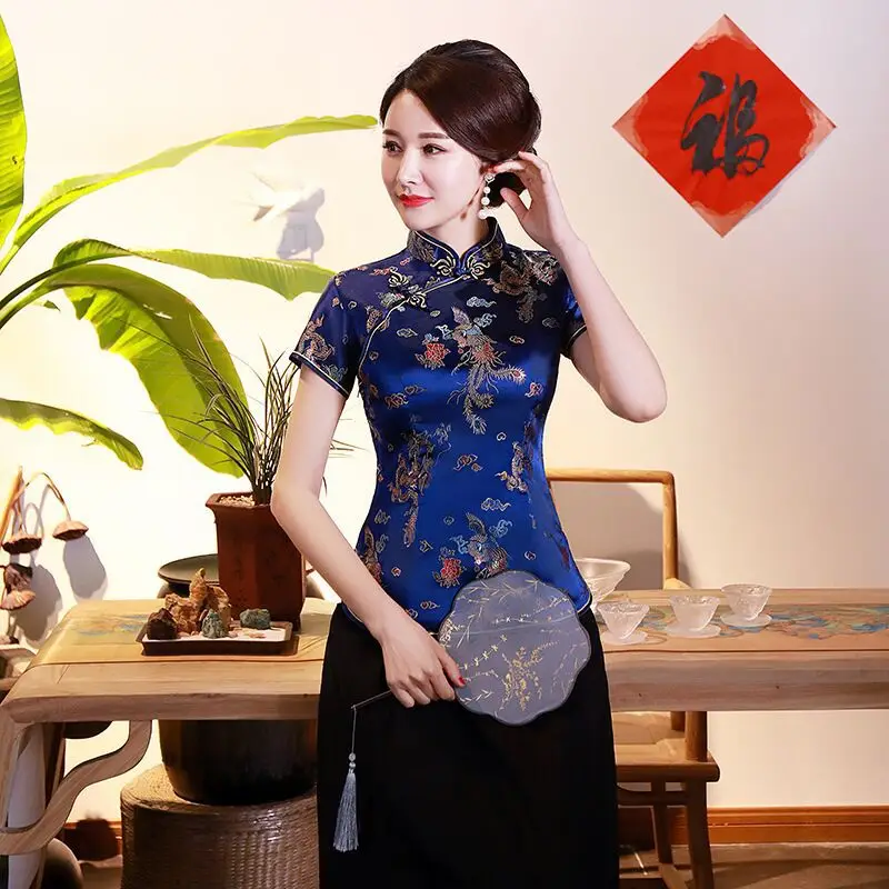 Red Printed Cheongsam Top for Women - Image 4