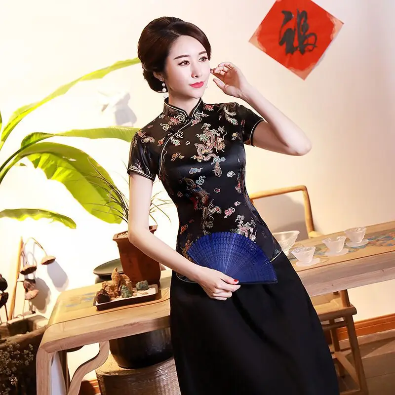 Red Printed Cheongsam Top for Women - Image 5