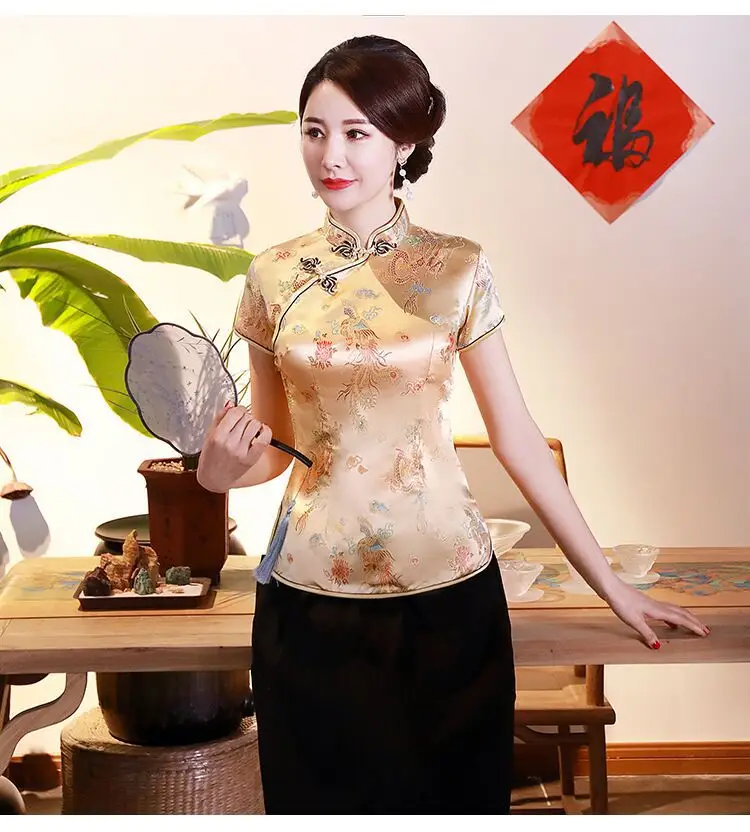 Red Printed Cheongsam Top for Women - Image 6