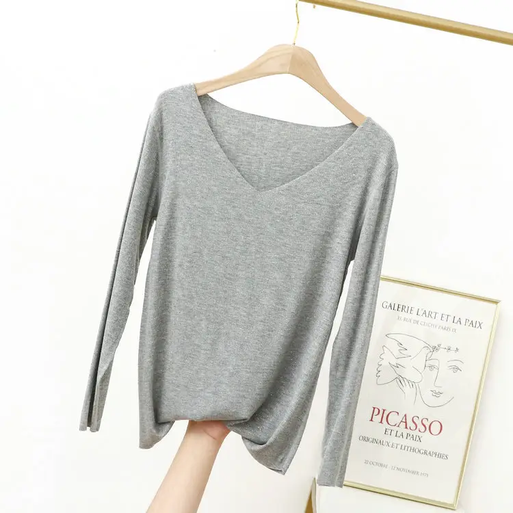 Black V-Neck Long Sleeve Modal T-Shirt for Women