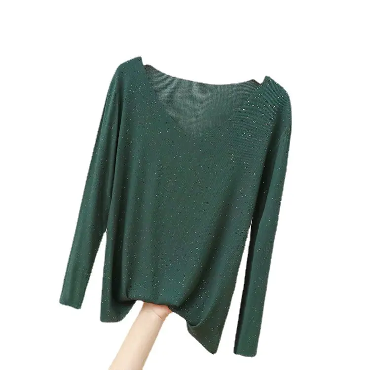 Black V-Neck Long Sleeve Modal T-Shirt for Women