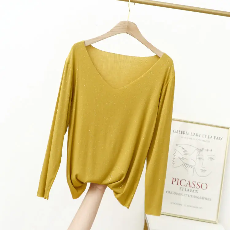 Black V-Neck Long Sleeve Modal T-Shirt for Women
